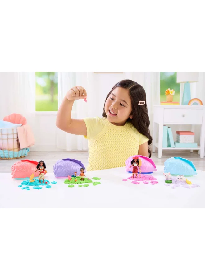 ديزني Moana Surprise Small Doll or Animal Figures with Shell Playset, Moldable Sand & 3 Accessories, Inspired by Movie (Characters May Vary)